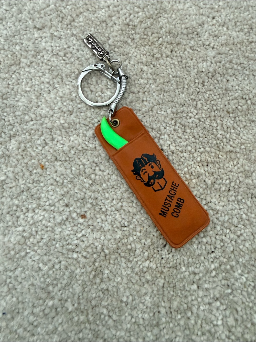 Mustache Comb Keychain - Brown with Green Comb